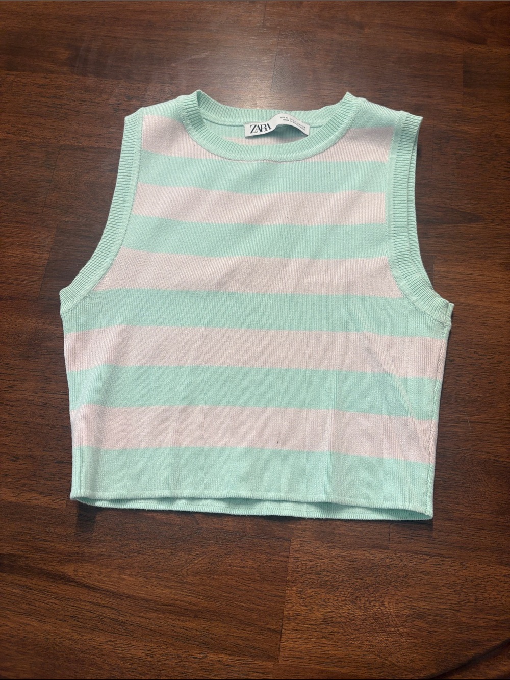 Zara Mint Green & White Striped Knit Crop Top